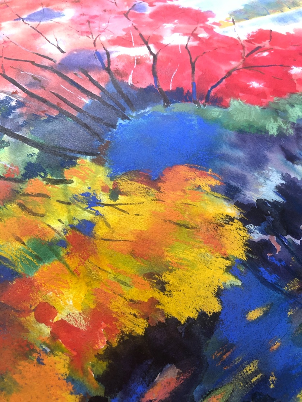 Framed Watercolor on paper  - Red & Yellow